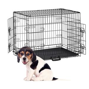 Cage pour chien pliable, maison et voiture, transport, avec fond, 2 portes, HxLxP : 59x76x53 cm , acier, noir - Relaxdays - Publicité