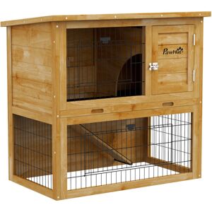 PawHut Clapier à lapin cage à lapin 2 étages 3 portes verrouillables bois pré-huilé - Beige - Publicité