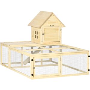 PawHut Clapier enclos cage à lapin 2 niveaux dim. 151L x 106l x 97H cm - aire de jeu, rampe, portes verouillables - bois sapin - Publicité