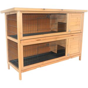 - Clapier sur pieds cage à lapin double niveau plateaux excréments coulissants 4 portes verrouillables dim. 137L x 50l x 93H cm bois massif