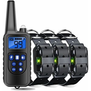 LINGHHANG Collier de dressage pour chien étanche rechargeable à 800 m de distance [1 émetteur + 3 récepteurs] - black - Publicité