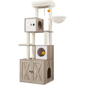 Arbre à Chat Moderne avec Cache-litière, Tour de Jeu, Griffoir avec Maison de Toilette, 185 cm, Niche, Plateforme, Tapis Lavables, Grège - Feandrea - Publicité