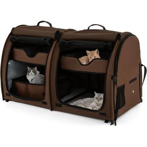 Goplus - Sac de Transport à 2 Compartiments pour Chien Chat de 100 × 58 × 61 cm, Caisse de Voyage 2 Couches, Hamacs Amovibles, Marron - Publicité