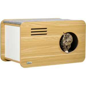 - Maison pour chat design poste de radio - niche chat panier chat - 2 coussins + grattoir sisal amovibles - mdf panneaux aspect bois clair