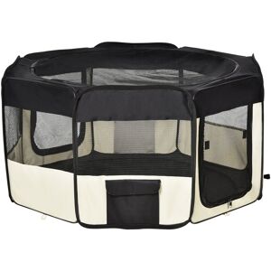 - Parc enclos pliable chien chat - ø 120 x 58H cm - acier tissu Oxford - crème noir