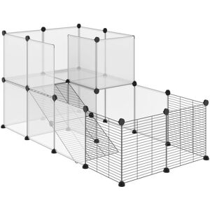 Pawhut - Cage parc enclos modulable petits animaux de compagnie - dim. standards 140L x 70l x 70H cm - 27 panneaux bords arrondis - résine pp fils d'acier noir - Publicité