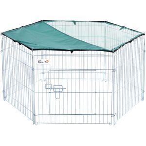 - Parc enclos modulable Acier 6 Panneaux et 1 Porte pour Chiens ø 120 x 60 cm Gris Métal vert - Noir