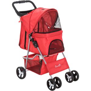 - Poussette buggy pour chiens 75L x 46l x 94H cm pliable imperméable tissu 600D Oxford 4 roues rouge - Rouge