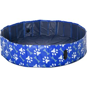 Pawhut - Piscine pour chien bassin pvc pliable anti-glissant facile à nettoyer ø 1,4 m hauteur 30 cm motifs os pattes bleu - Bleu - Publicité
