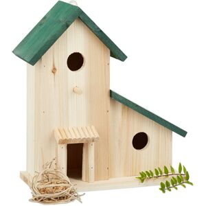 Relaxdays - Maison oiseaux, nichoir, mangeoire, refuge vert en bois, terrasse, décoratif HxlxP: 30,5 x 26 x 12 cm, vert - Publicité