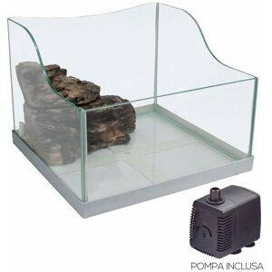 Réservoir à tortue complet avec île et pompe inclus Giglio 60 da 60x30x31,5 cm