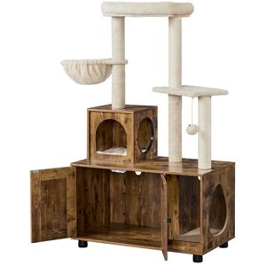 YAHEETECH Arbre à Chat avec Litière Maison pour Chat Table d'appoint avec Niche Panier Plateforme Cachettes Armoire Griffoir pour Chat 80 × 45 × 134,5 cm Brun - Publicité