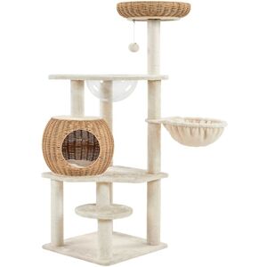 Arbre à Chat en Rotin Tour pour Chat en Peluche avec Cachette Ronde Perchoir Paniers Griffoir en Sisal Jouet Design Moderne 137,5 cm de Haut Beige - Yaheetech - Publicité