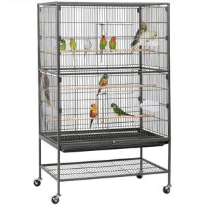 Grande Volière Cage Oiseaux sur roulettes Canaries Perroquet Perruches Cacatoès Ara 2 Étages avec Support 79 x 52 x 132 cm - Yaheetech - Publicité