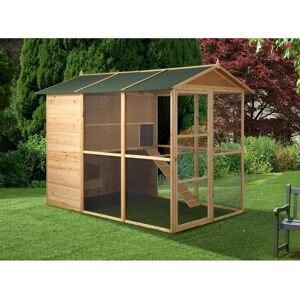 Vente-unique Poulailler en bois avec enclos - 10 poules - L. 266 x P. 174 x H. 205 cm - Naturel - FERAS