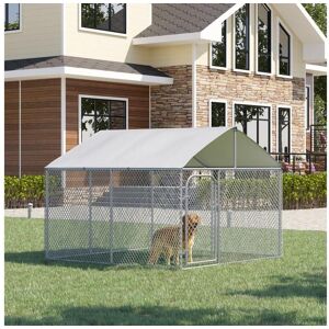 PawHut Chenil extérieur avec toit pour chien 5 m² - parc grillagé 230 x 230 x 175 cm - espace couvert - acier galvanisé