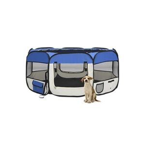 VIDAXL Parc pliable pour chien avec sac de transport Bleu 145x145x61cm - Publicité