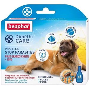 Beaphar Pipettes Stop Parasites Diméthicare - Pour Grand Chien De Plus De 30 Kg - 6 Pipettes - Publicité