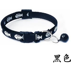 Black- -Collier Réglable Pour Chat, Mignon, Os De Poisson Imprimé, En Nylon, Pour Animaux De Compagnie, Chiot, Chien, Chat, Avec Clo - Publicité