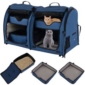 Costway Sac De Transport Pour Chat Et Chien Pliable Avec 2 Compartiments Cage De Transport Pour Animaux Avec 2 Hamacs Amovibles Bleu - Publicité