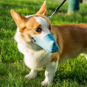 Silicone Rhinoceros Anti Aboiement Mordre Chien Museli¿¿Re Respirant Chiot Bouche Masque Couverture L Bleu - Publicité