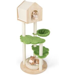 Costway Arbre À Chat 139 Cm En Bois - Poteau Griffoir, Condo, Panier, Lit Pour Chat, 2 Plate-Forme - Tour De Jeux Pour Chat - Publicité