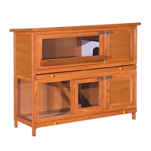 PawHut Poulailler clapier cage lapin grande taille avec 2 étages râtelier à foin toit ouvrant dim.120L x 48l x100H cm   Aosom France