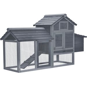 PawHut Petit poulailler cottage cage à poules sur pied dim. 150,5L x 54l x 87H cm multi-équipement bois massif de pin