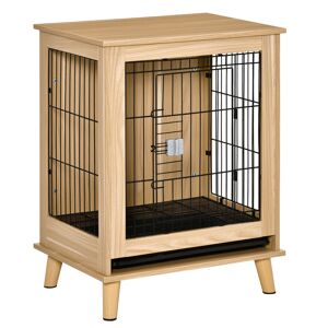 PawHut Cage pour chien sur pied plateau amovible porte verrouillable structure en acier panneaux de particules aspect bois 64L x 48l x 83H cm chêne