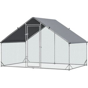 PawHut Enclos poulailler en acier galvanisé 6 M² parc grillagé 3 x 2 M cage extérieure pour animaux 6 poulets argent-AOSOM.fr