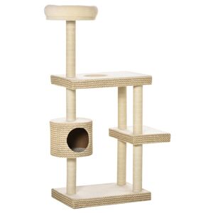 PawHut Arbre à chats griffoir chat style cosy chic griffoirs niche plateformes beige café Dim. 60L x 40l x 136H cm   Aosom France