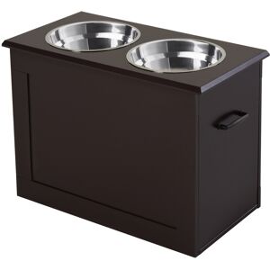 PawHut Grande Gamelles Surélevés Base Haute Chien Chat Acier Inox. 60 x 30 x 41 cm Marron