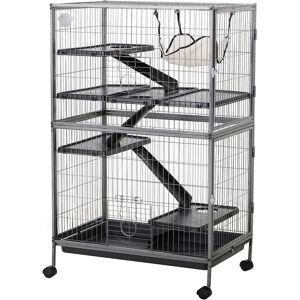 Pawhut Cage pour Petit Animal Cage pour Hamster Souris Petits Rongeurs sur Roulettes Hamac 4 Plateformes 3 Rampes Métal 80 x 52 x 128 cm 