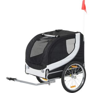 HOMCOM Remorque velo pour chien animaux avec drapeau et 8 reflecteurs blanc et noir