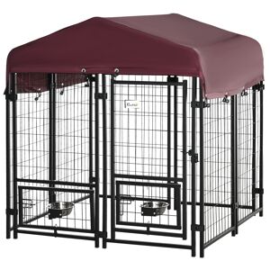 PawHut Chenil extérieur cage pour chiens tissu oxford avec 2 supports de bol rotatifs 8 panneaux toit résistant aux intempéries 120 x 120 x 138 cm