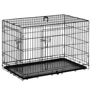 PawHut Cage caisse de transport pliante pour chien en métal noir 92 x 57 x 62,5 cm