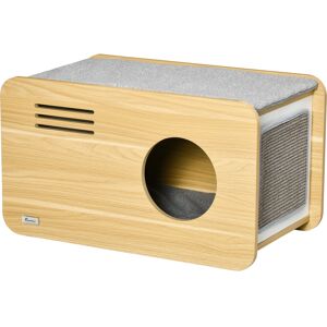 PawHut Maison pour chat niche pour chat forme de boite poste de radio avec 2 coussins - 70 x 40 x 40 cm