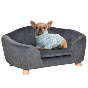 PawHut Canapé lit panier chien chat sur pied design contemporain coussin moelleux amovible pieds bois massif dim. 70L x 47l x 30H cm gris anthracite