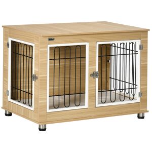 PawHut Cage pour chien animaux cage de chien sur pied avec coussin amovible acier aspect bois 90 x 58 x 65 cm   Aosom France