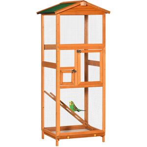 PawHut Cage à oiseaux volière en bois massif grande taille 2 portes toit asphalte tiroir amovible 68 x 63 x 165 cm   Aosom France