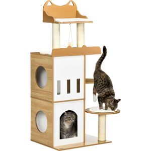 PawHut Arbre à chat design contemporain griffoirs grattoirs 2 niches plate-formes 5 coussins sisal naturel hauteur 133 cm blanc    Aosom France