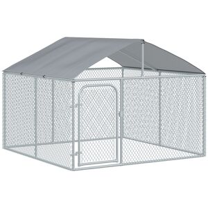 PawHut Chenil extérieur avec toit pour chien 5 m² parc grillagé espace couvert acier galvanisé 230 x 230 x 175 cm    Aosom France