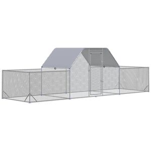 PawHut Enclos cage poulailler chenil volière extérieur 12,5 m² pour 12 à 15 poules 6,6 x 1,9 x 1,95 m acier galvanisé   Aosom France