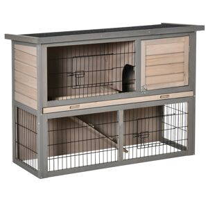 PawHut Clapier cage lapin 2 étages avec 3 portes verrouillables plateau coulissant rampe et toit ouvrant bois de sapin gris noir   Aosom France