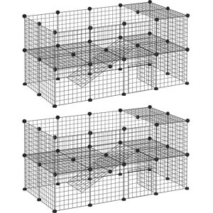 PawHut Cage parc clôture pour animaux domestiques enclos pour petits animaux modulable 2 niveaux 72 panneaux bords arrondis