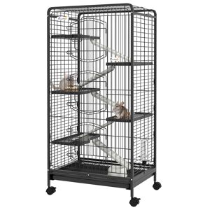 PawHut Cage pour Petits Animaux Roulante 5 Rampes 5 Plates-formes Plat et Bouteille d'Eau 250 ml Bac Inférieur Amovible