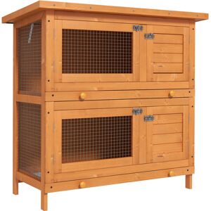 PawHut Clapier lapin cage à lapin double niveau plateaux coulissants 4 portes verrouillables toit ouvrant 90L x 45l x 90H cm   Aosom France