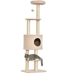 PawHut Arbre à Chats griffoir chat  arbre a chat avec Griffoir Niche Poteaux Cashemire Simple Face 45L x 40L x 148H cm Beige   Aosom France