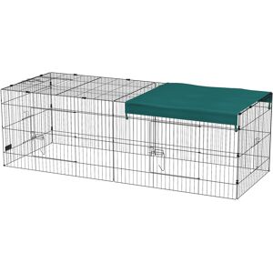 PawHut Parc enclos modulable acier avec bache pour lapins rongeurs petits animaux intérieur extérieur 220L x 85l x 70H cm vert