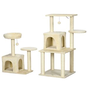 PawHut Arbre à chat arbre à grimper griffoir hauteur 171 cm avec 2 niches 6 plateformes 2 pompons suspendus beige